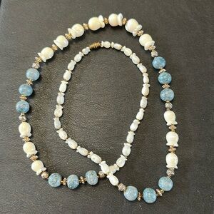 Mother Of Pearl & Jasper Barrel Clasp Vintage Necklace